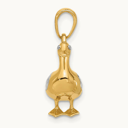D/C 3D Duck Pendant, 14K with White Rhodium
