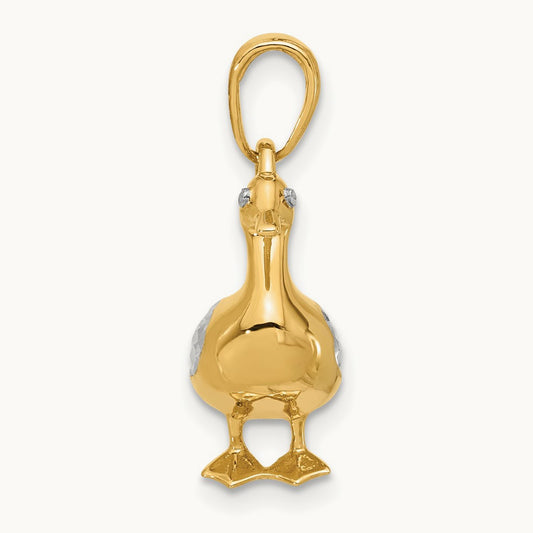 D/C 3D Duck Pendant, 14K with White Rhodium