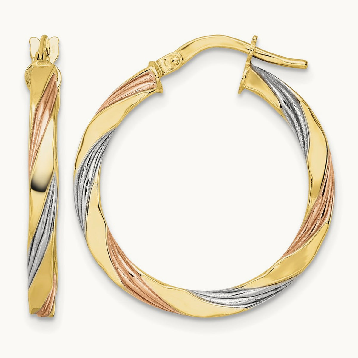 W/ & Polished Twisted Hoop Earrings — 26.25mm