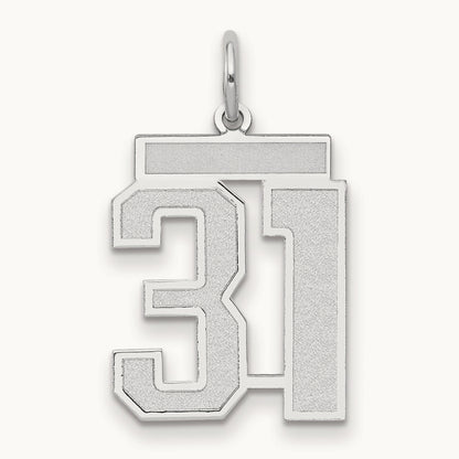 Medium Satin Number 31 Charm, 14K White Gold