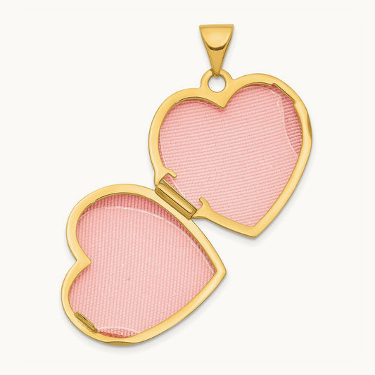 Heart Border Heart Locket Pendant, 19mm, 14K