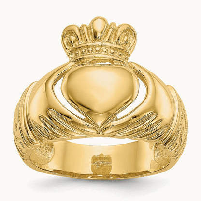 Polished Domed Claddagh Ring, 14K