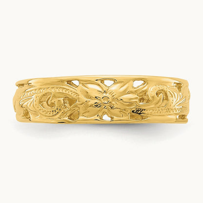 Adjustable Flower w/ Leaf Trim Toe Ring, 14K