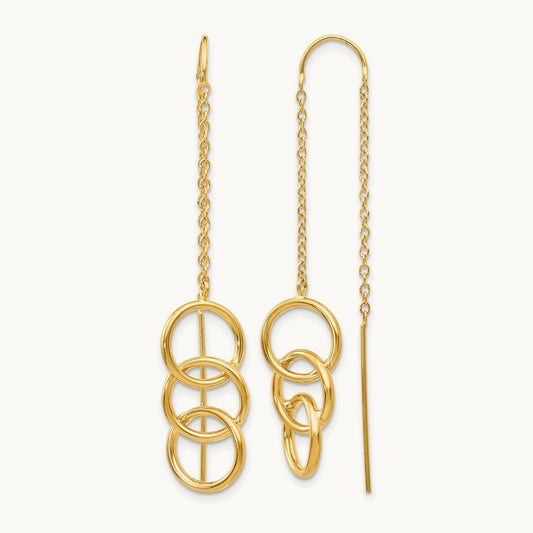 Triple Circle Threader Earrings, 14K