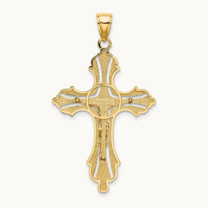 Textured Cut-Out Crucifix W/Budded Tips Charm, 14K