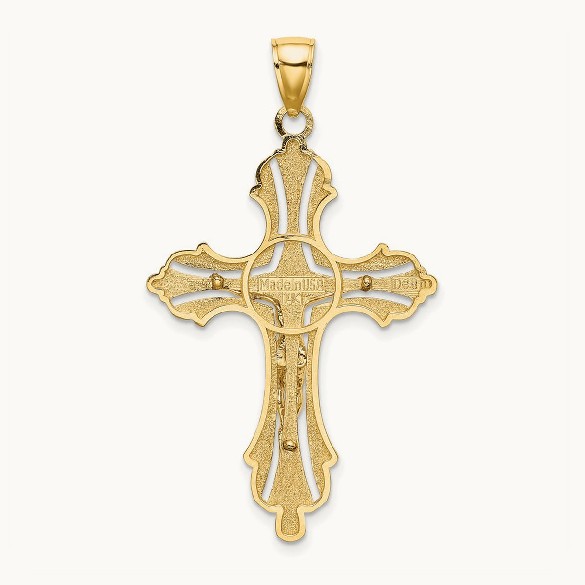Textured Cut-Out Crucifix W/Budded Tips Charm, 14K