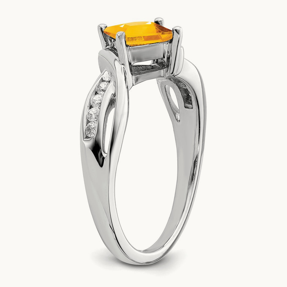 Square Citrine and Diamond Ring, 14K White Gold