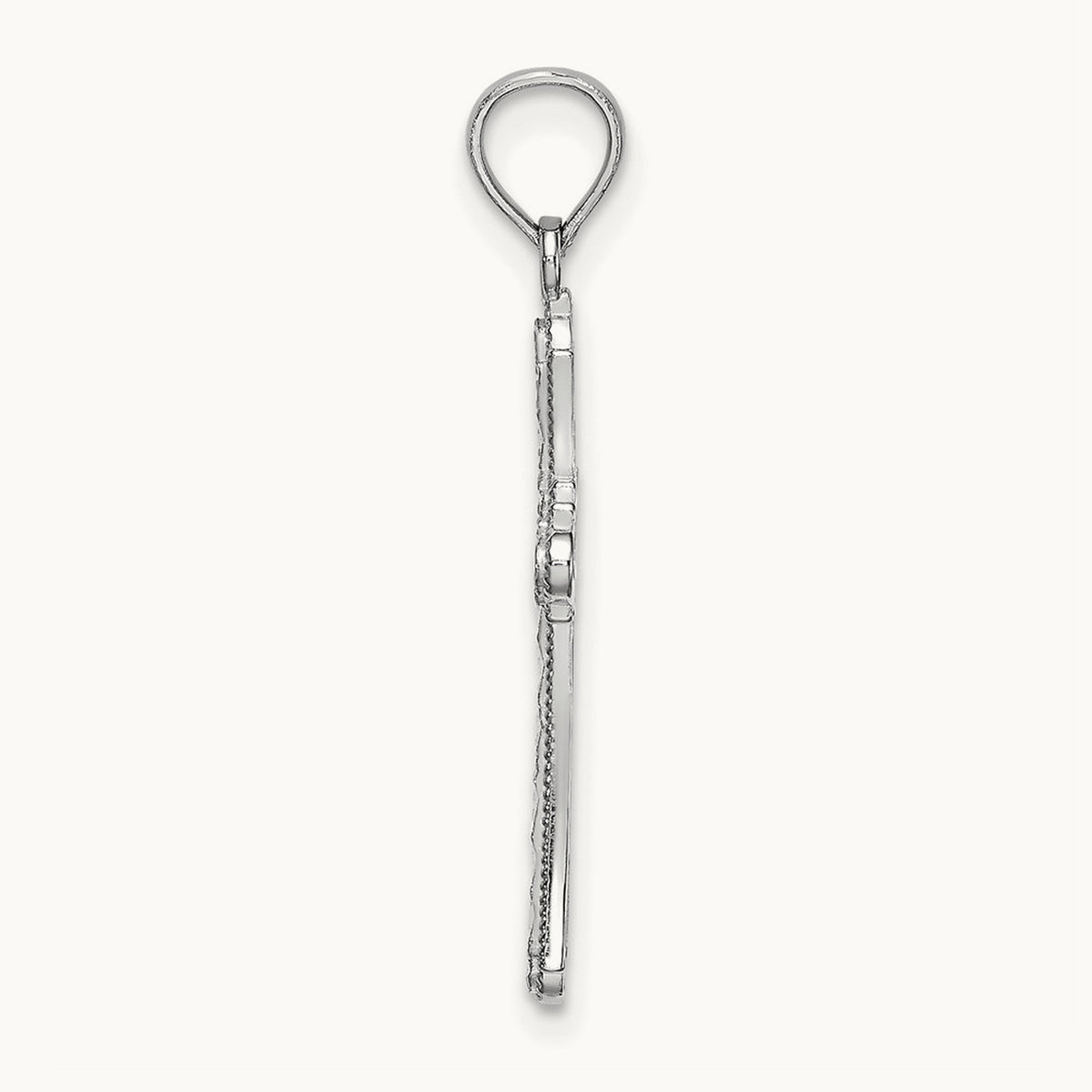 Diamond-cut Striped Cross Charm — 14K White Gold