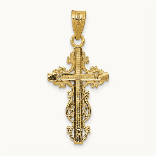 Small Narrow Cross w/Crucifix Pendant, 14K Two-tone