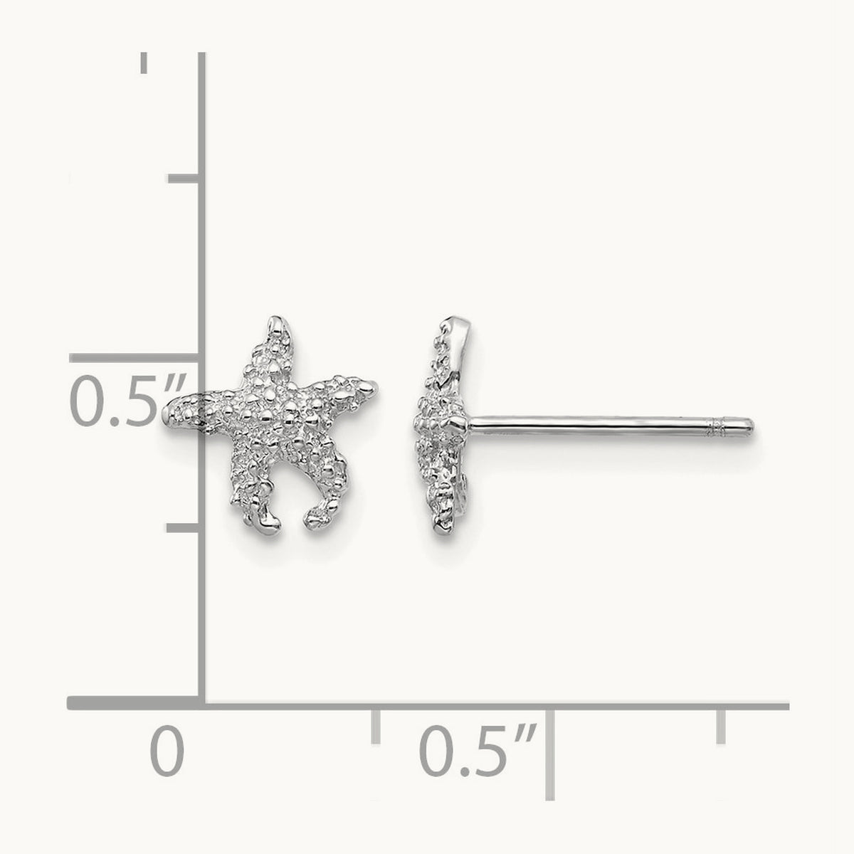 Polished and Textured Starfish Post Earrings — 14K White Gold
