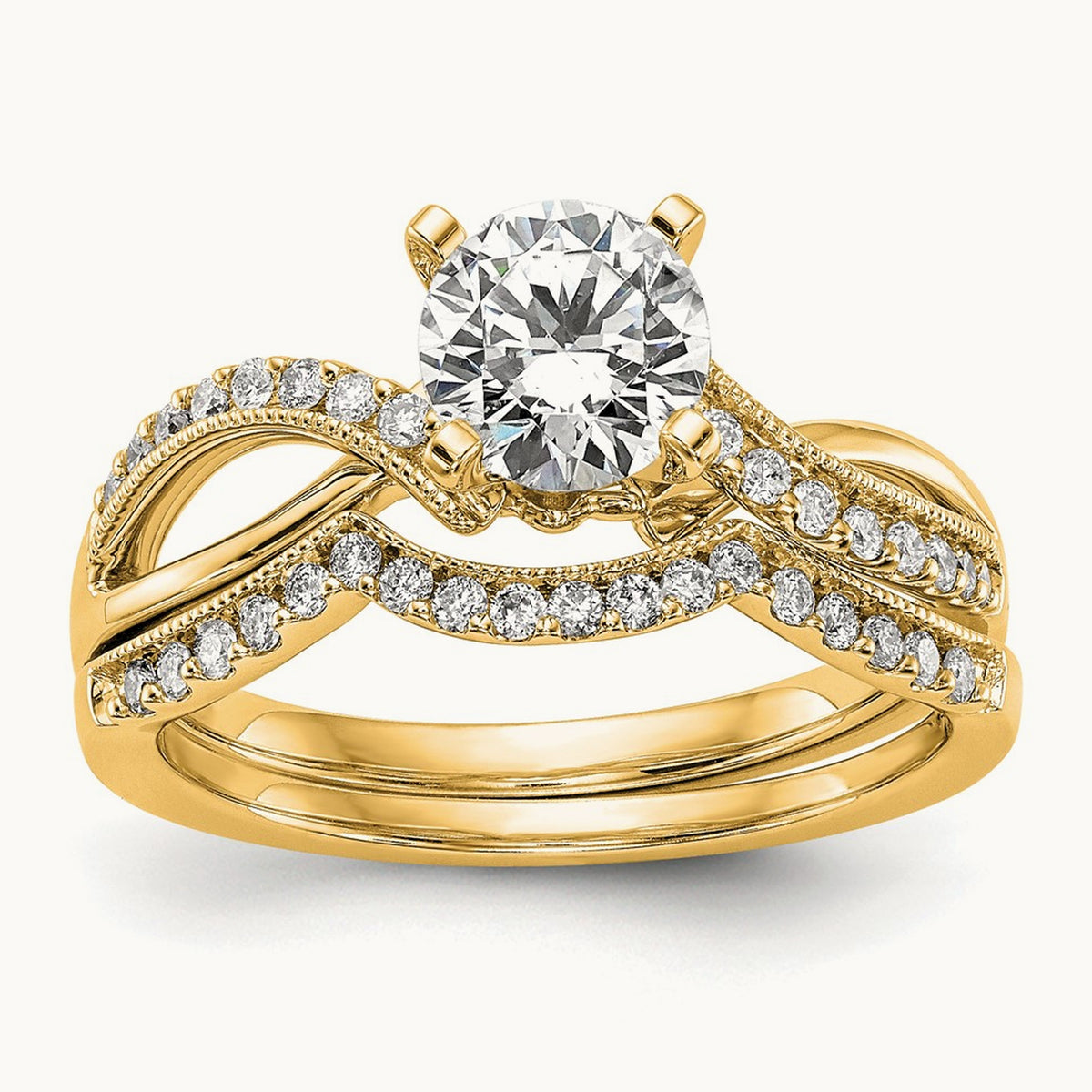 Peg Set Diamond Semi Criss-Cross Eng Ring, 14K Yellow Gold
