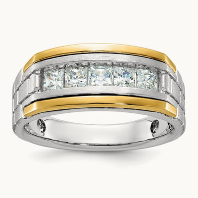 14ktt IBGoodman Men's Polished/Satin/Grooved 5-Stone Square Dia Ring