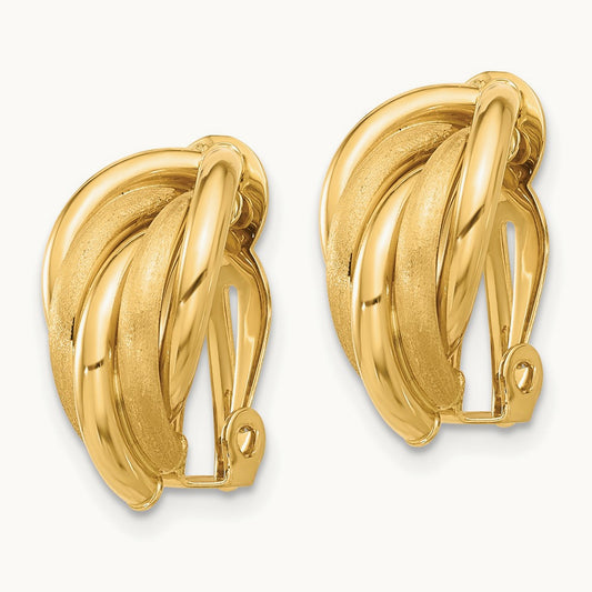 Polished and Satin Omega Clip Non-pierced Earrings, 14K