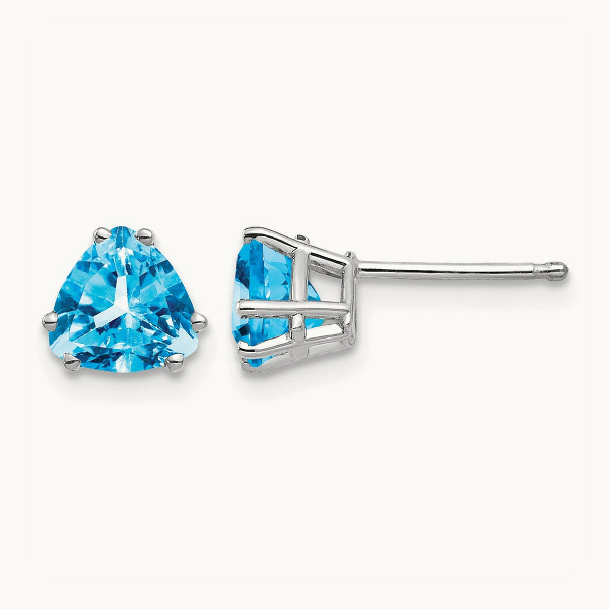 Trillion Blue Topaz Earrings, 6mm, 14K White Gold
