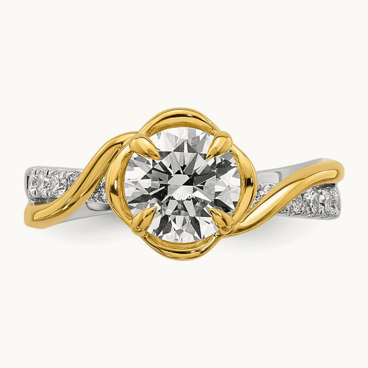14ktt Certified Round Center Lab Grown Diamond VS+ F+ Ring