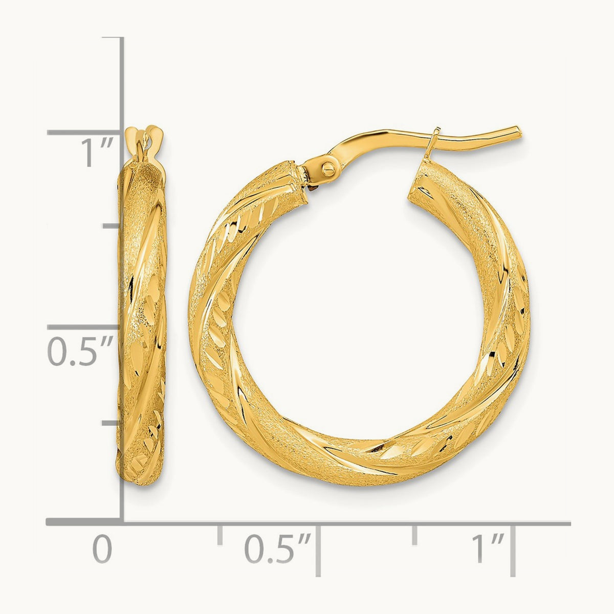 Polished & Satin Diamond-cut Hoop Earrings — 14K Yellow Gold