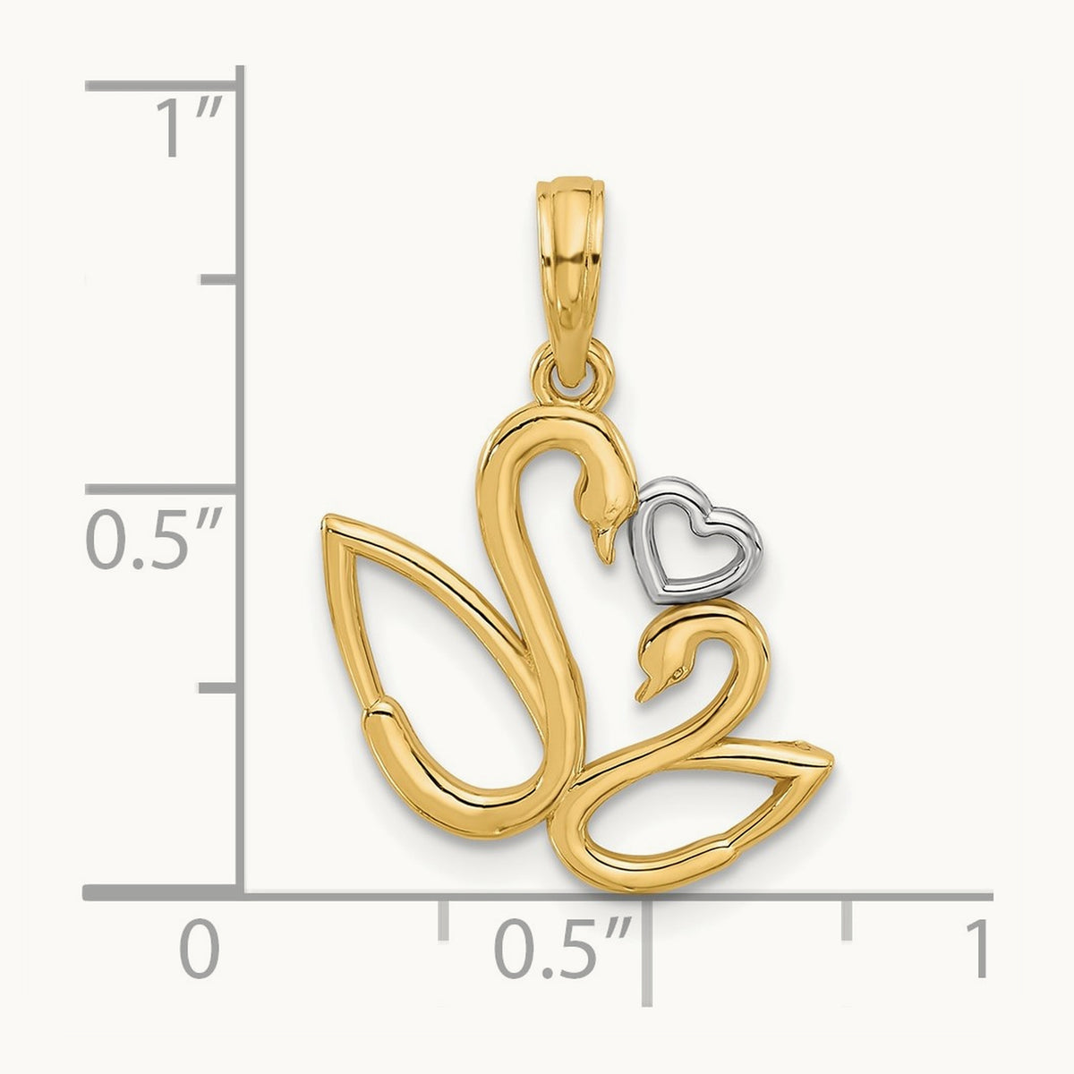 Polished Fancy Heart and Swans Charm, 14K with Rhodium