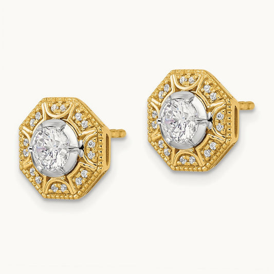 Octogon Halo Post Earrings, 0.75 ct tw Lab-Grown Diamond