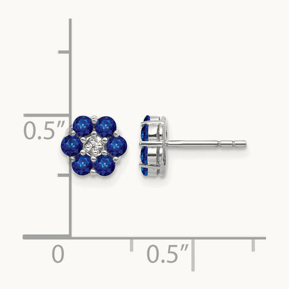 Polished Sapphire and Diamond Post Earrings, 14K White Gold