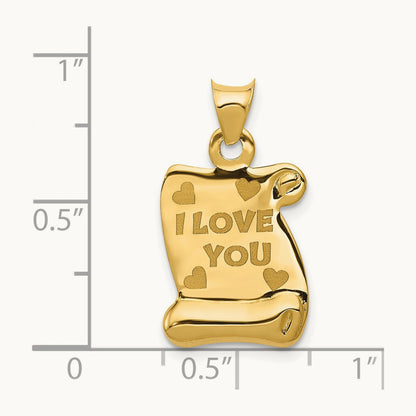 Polished/Textured I LOVE YOU Pendant, 14K