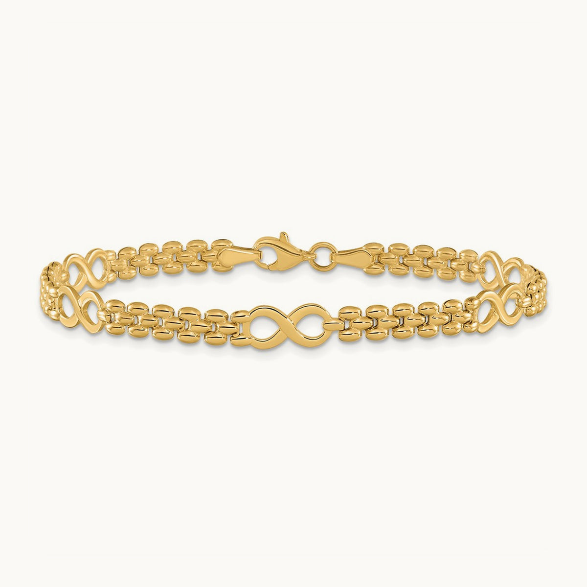 Polished Infinity and Fancy Link 7.5in Bracelet, 14K