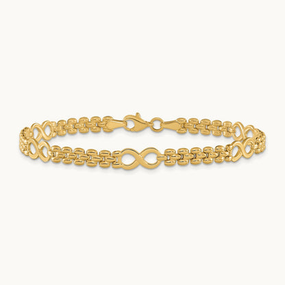 Polished Infinity and Fancy Link 7.5in Bracelet, 14K