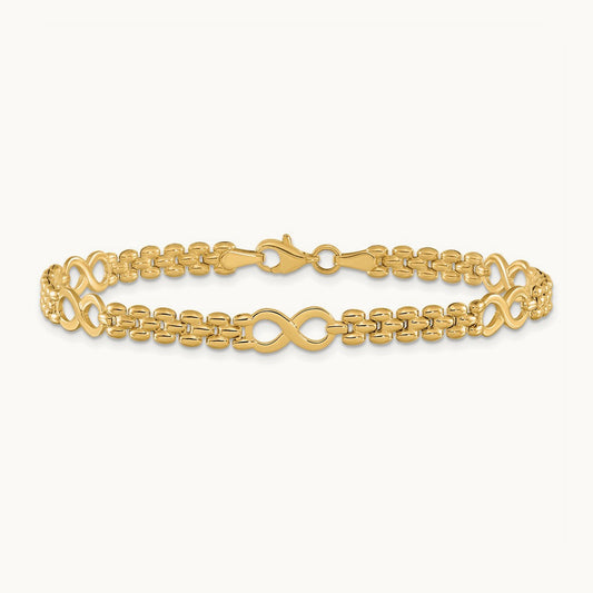 Polished Infinity and Fancy Link 7.5in Bracelet, 14K