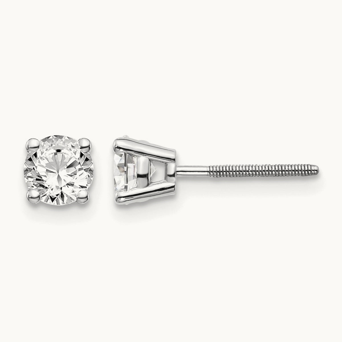 Round Diamond Stud Earrings — 14K White Gold, 0.74 ct tw