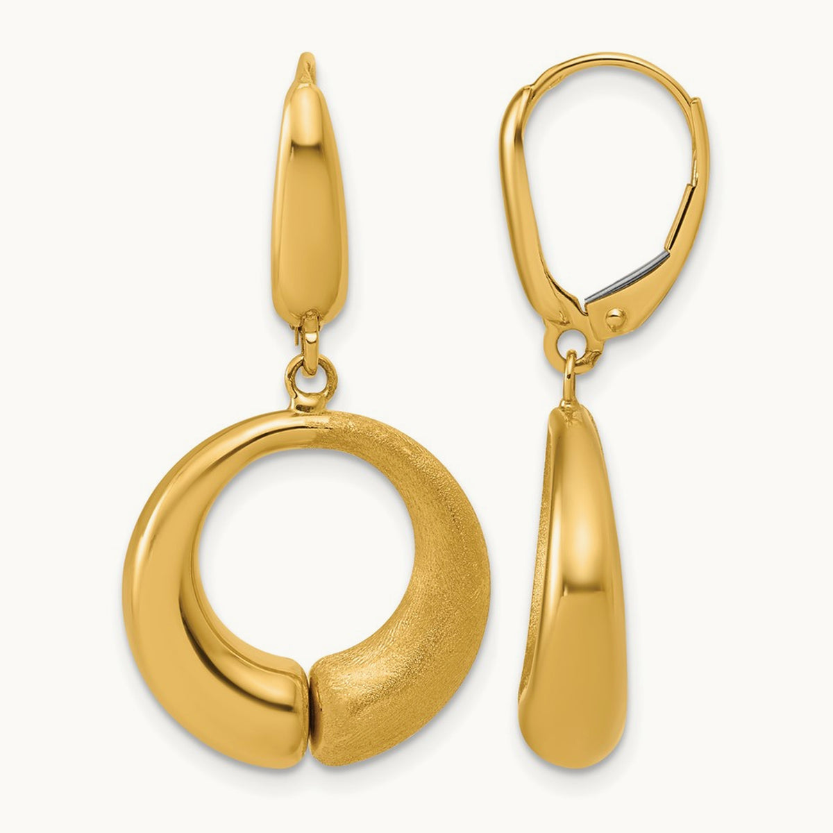 Polished and Brushed Circle Leverback Earrings, 14K — Leslie's