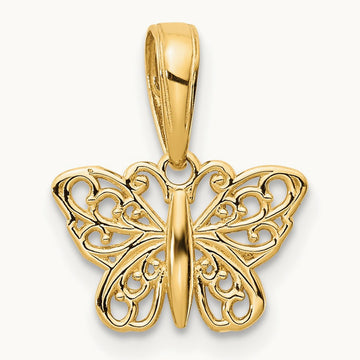 Polished Filigree Butterfly Charm — 14K Yellow Gold