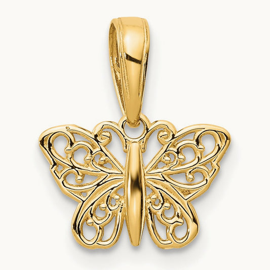 Polished Filigree Butterfly Charm — 14K Yellow Gold