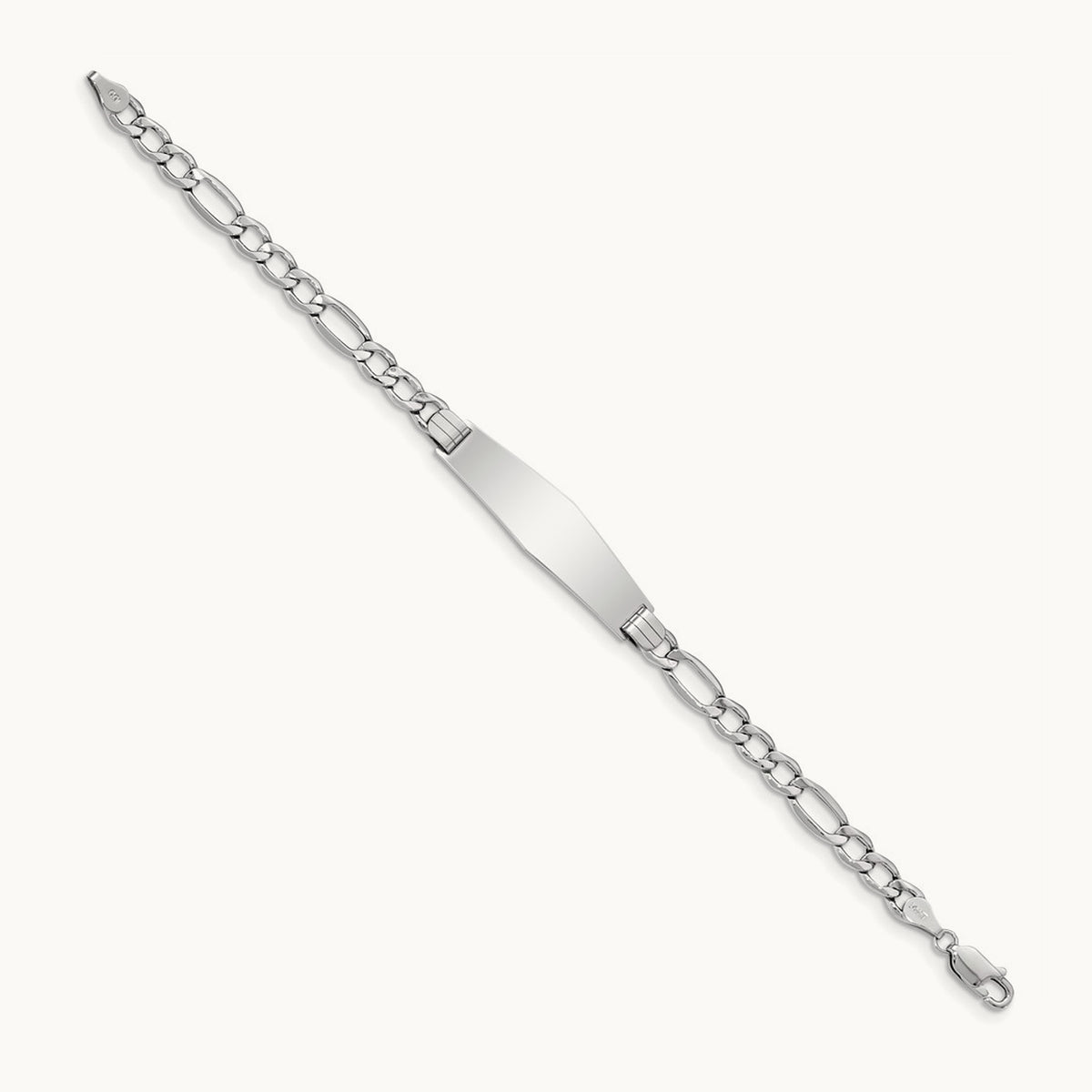 WG Polished Semi-Solid Soft Diamond Shape Figaro ID Bracelet, 14K