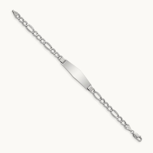 WG Polished Semi-Solid Soft Diamond Shape Figaro ID Bracelet, 14K