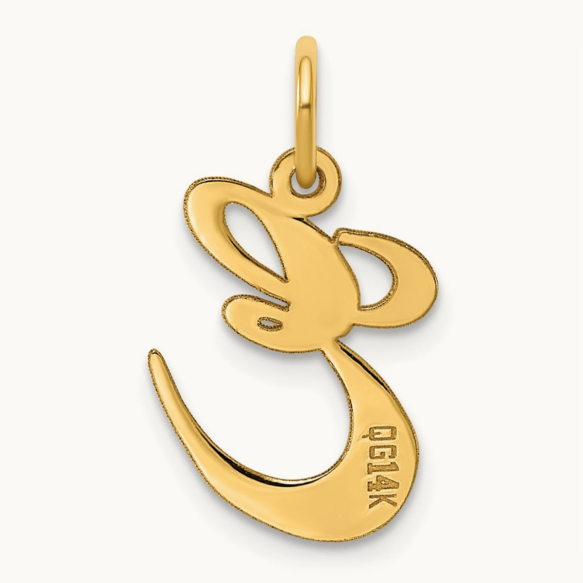 Medium Fancy Script Initial Charm — 14K Yellow Gold, E