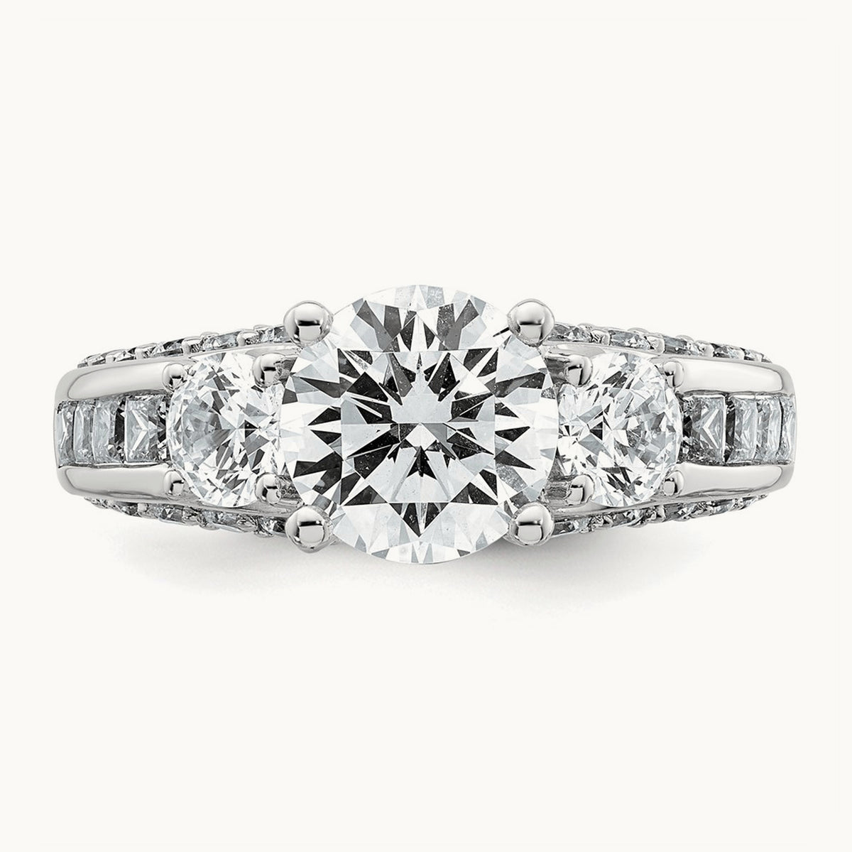 Round 3 Stone Engagement Ring, 3.75 ct tw Lab-Grown Diamond — 14K White Gold
