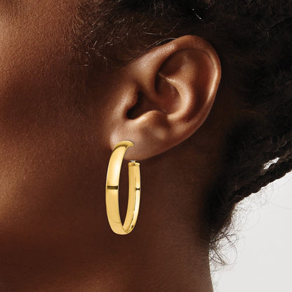 High Polished Omega Back Hoop Earrings — 14K Yellow Gold, 5mm