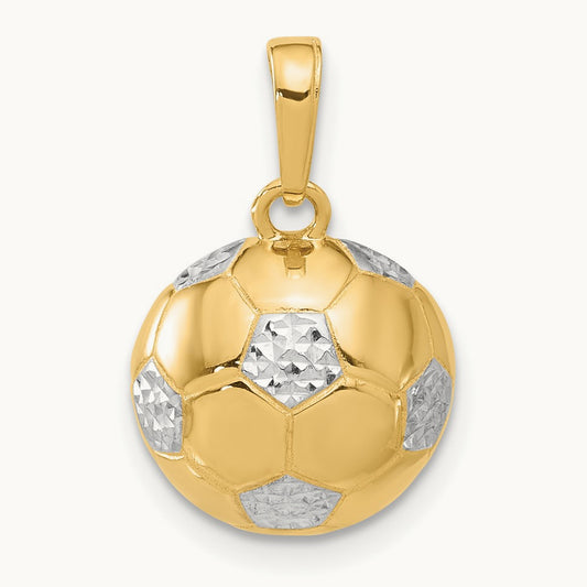 D/C Soccer Ball Pendant, 14K with White Rhodium