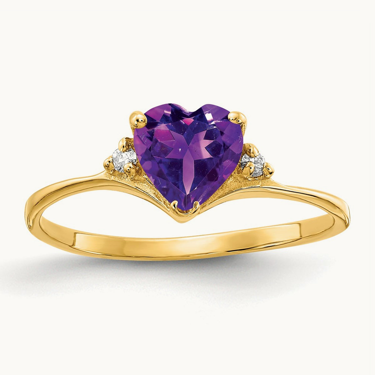 Heart Amethyst AA Diamond ring, 6mm, 14K