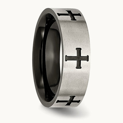 Brushed/Polished Black IP-plated Crosses Band — photo set