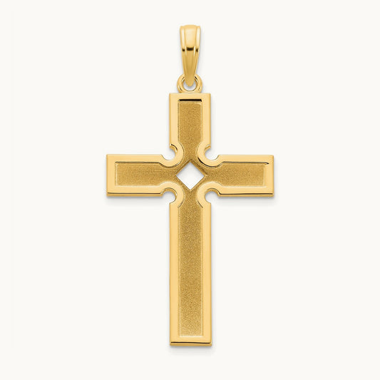 Polished and Satin Cross Pendant — 14K Yellow Gold