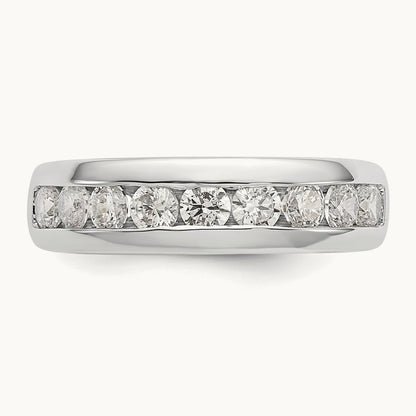 9-Stone Diamond Channel Band, 14K White Gold