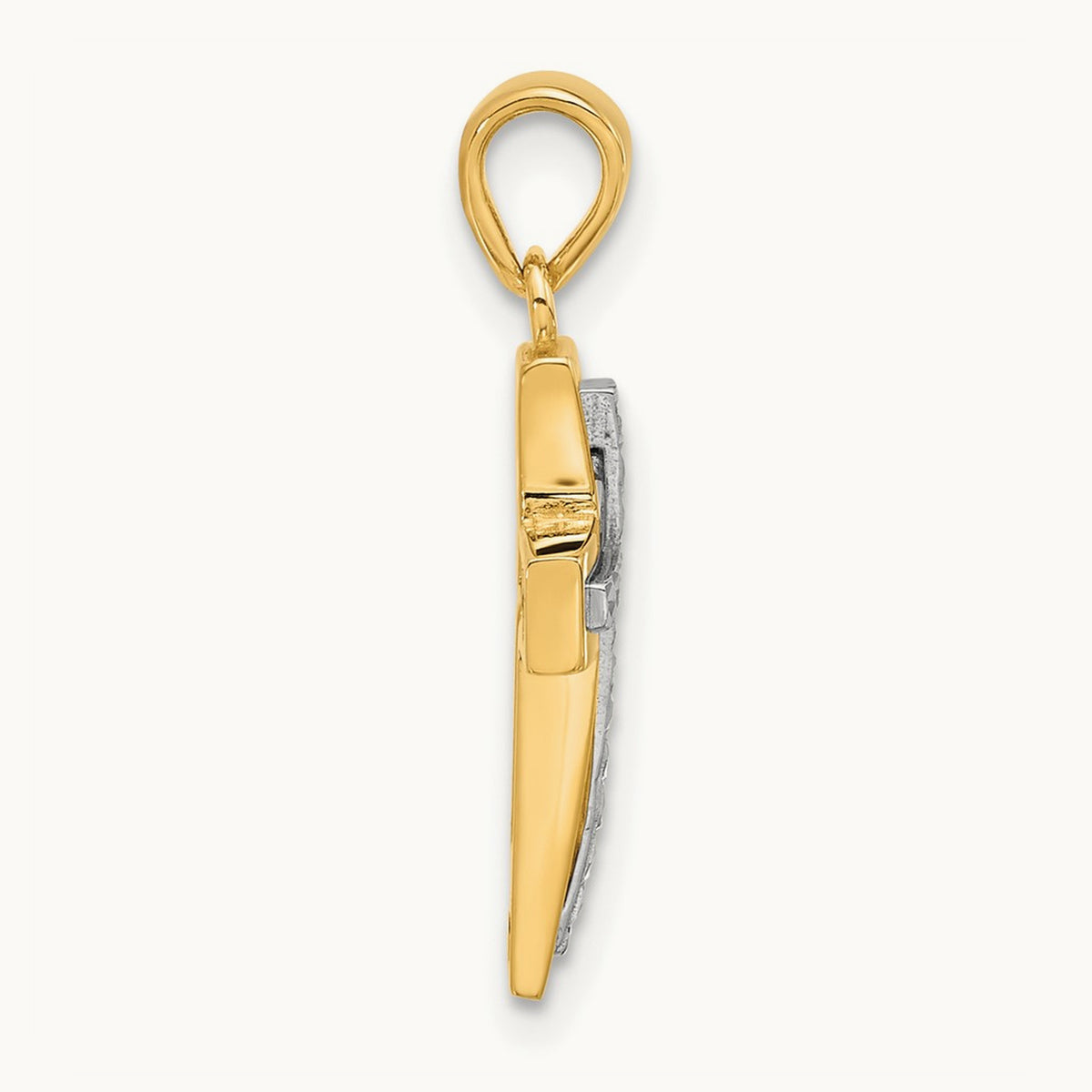 Polished and Diamond-cut Cross Pendant — 14K Two-Tone Gold