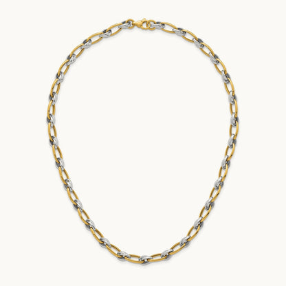 Polished Fancy Oval Chain Necklace, 7mm, 14K Two-tone