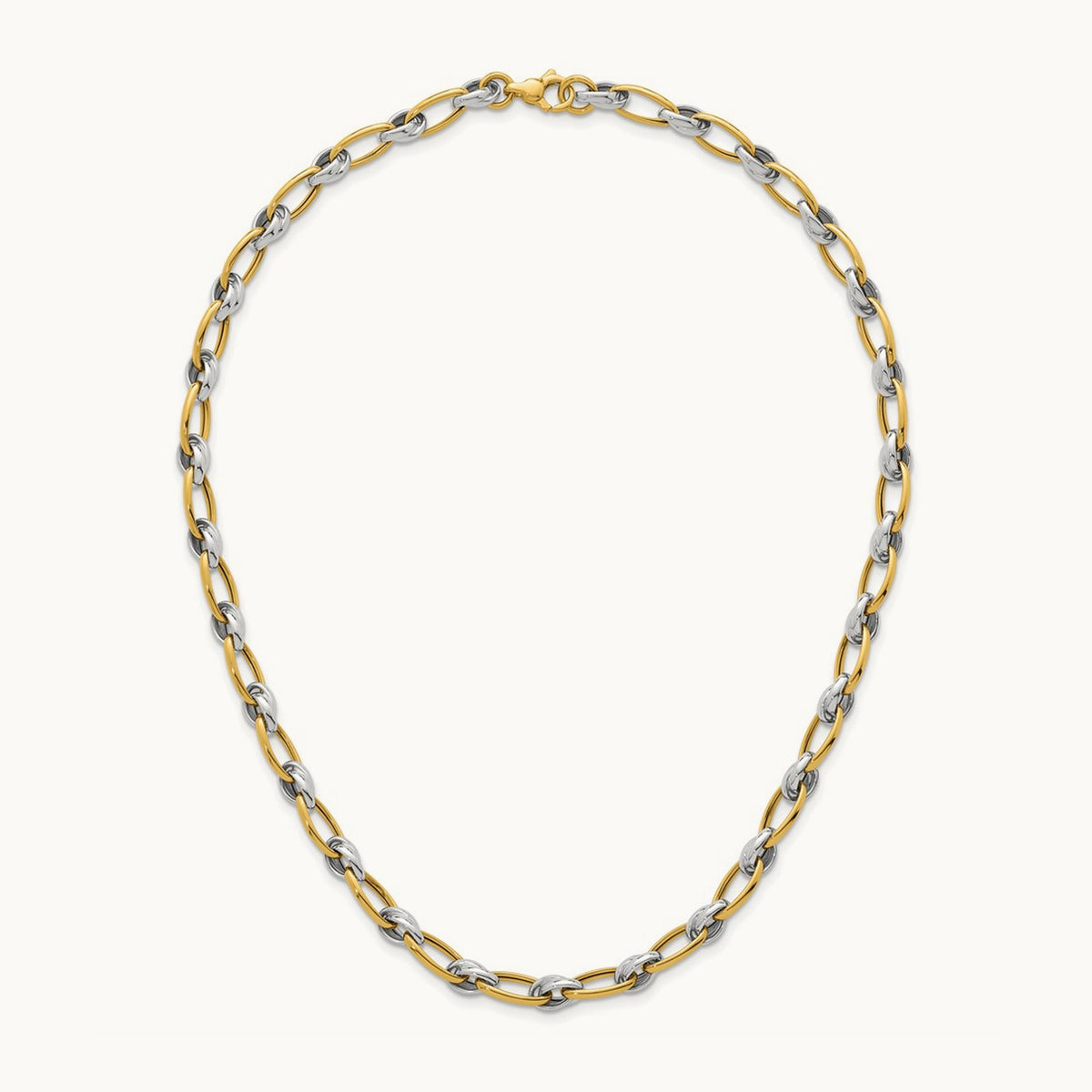 Polished Fancy Oval Chain Necklace, 7mm, 14K Two-tone