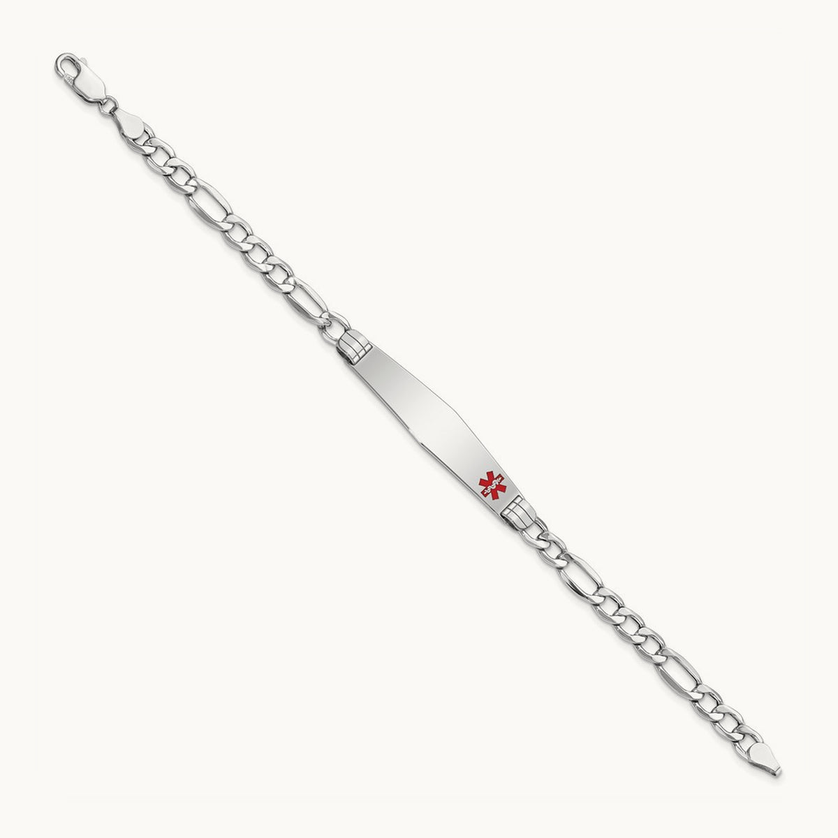 WG Semi-Solid Medical Soft Diamond Shape Red Enamel Figaro ID Bracelet, 14K