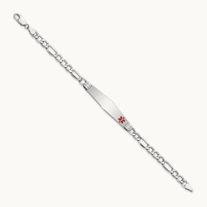 WG Semi-Solid Medical Soft Diamond Shape Red Enamel Figaro ID Bracelet, 14K