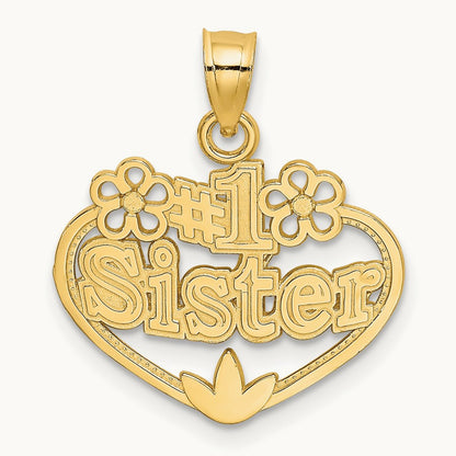 #1 SISTER in Heart Charm, 14K