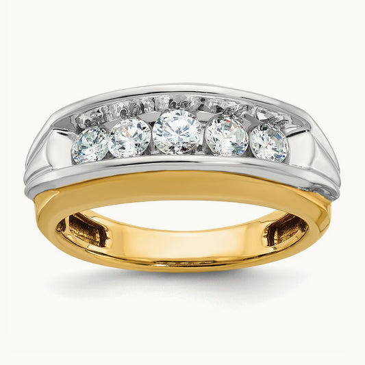 14ktt IBGoodman Men's Polished & Grooved 5-Stone Diamond Ring