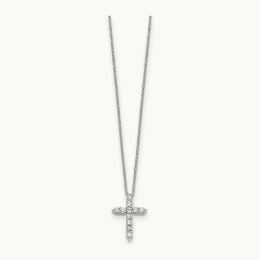 Diamond Cross 18 inch Necklace, 14K White Gold