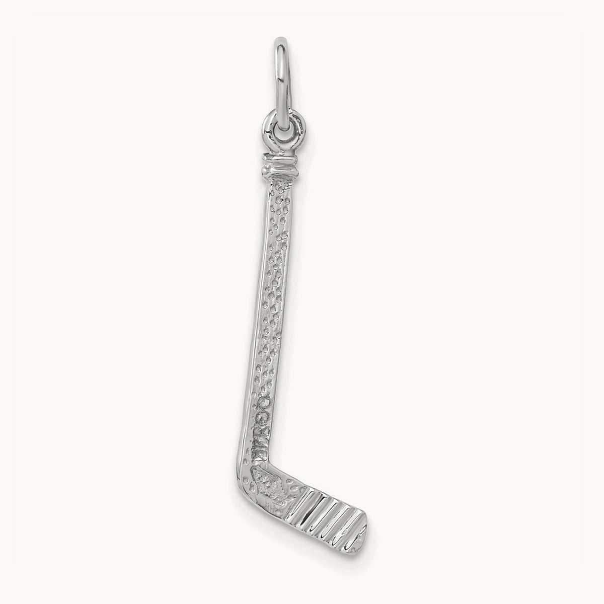 Satin Diamond-cut Hockey Stick Charm — 14K White Gold